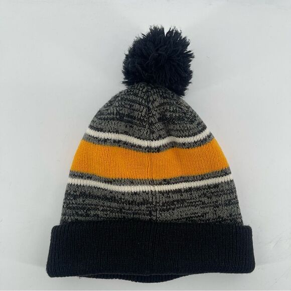 NFL x ‘47 Brand Kid’s Pittsburgh Steelers Black Gold Knit Pom Pom Beanie Hat OS - Picture 4 of 9